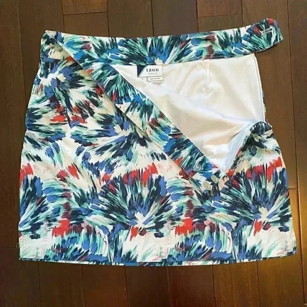 IZOD Golf Skirt Tennis Skort Short White Blue Red Floral Print Size 2 - Picture 10 of 16